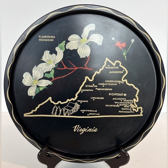 Vintage Kitschy Souvenir Metal Tray State of Virginia - Picture 1 of 9